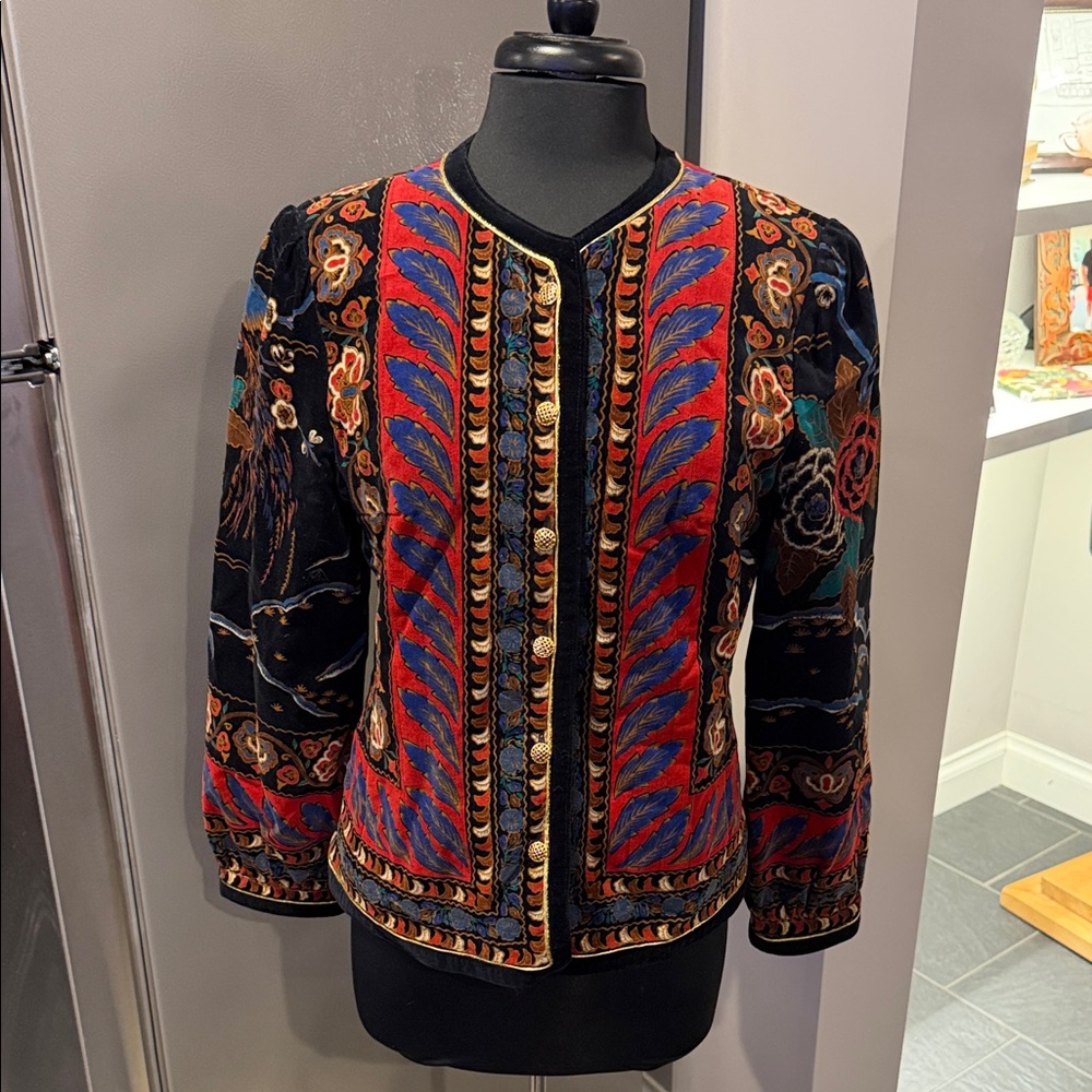 Elegant Black and Multicolor Embroidered Women's Blazer